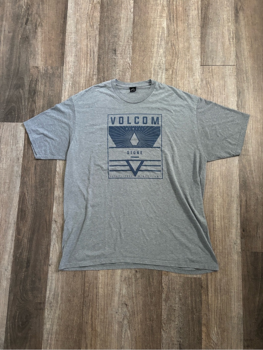 Volcom Gray Tee with Navy Graphic Logo